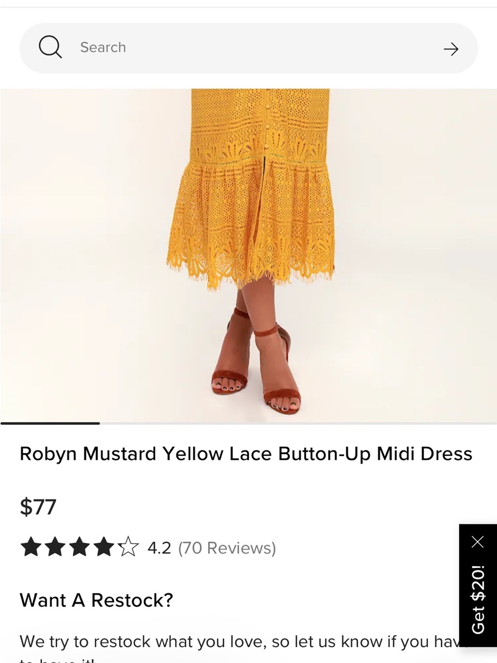 Lulus Robyn Mustard Yellow Spaghetti Strap Lace Button-Up Midi Dress - Picture 3 of 9